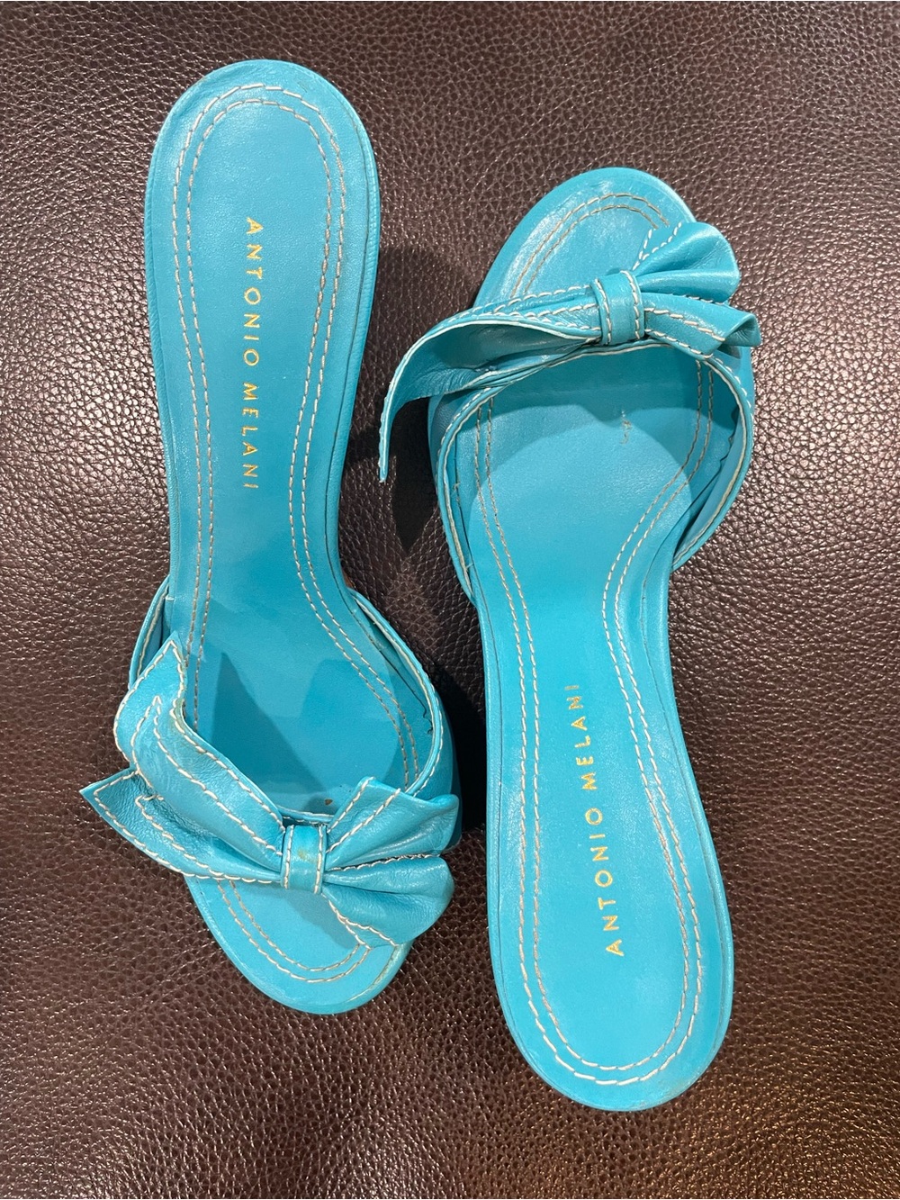ANTONIO MELANI Turquoise Bow Slide Mules